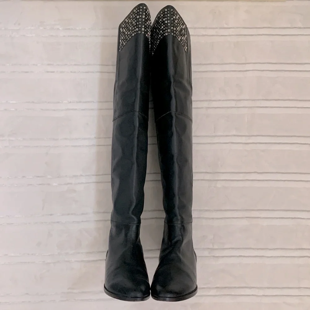 Candela Pirate Crush Studs Black Over the Knee High Tall Leather Boots